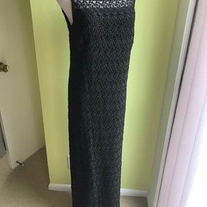 Carole Little black lace maxi sheath dress